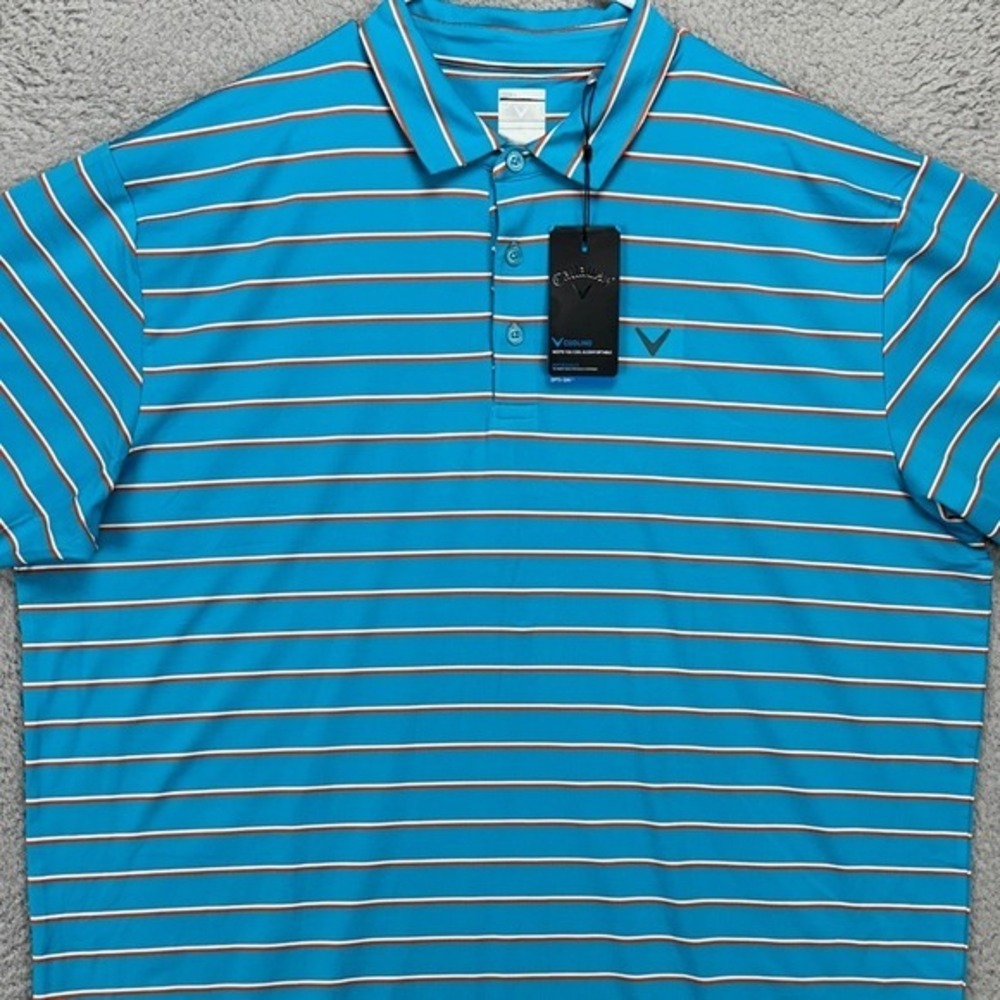 Callaway Opti-Dri Golf Polo Shirt Men 2XL Blue Orange Performance Rugby Logo NEW